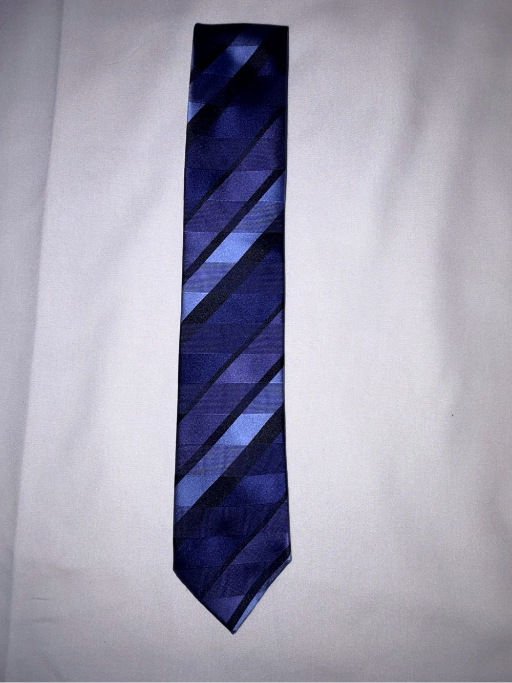 BCBG Attitude Blue Black Diagonal Stripe 100% Silk Tie Men's OS